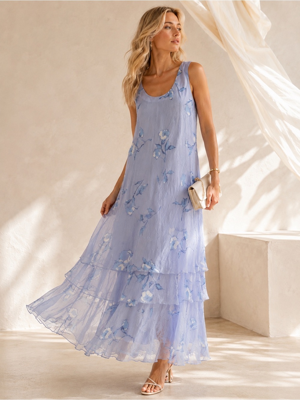 Vintage 90s Y2K Maxi dress Fairy Fluid Flowy Ethereal Feminine Romantic Floral L